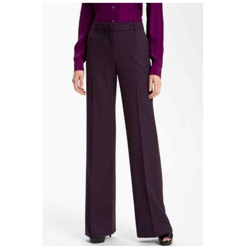 Lafayette 148 New York Menswear Wool Blend Straight Leg Trousers 12 Purple